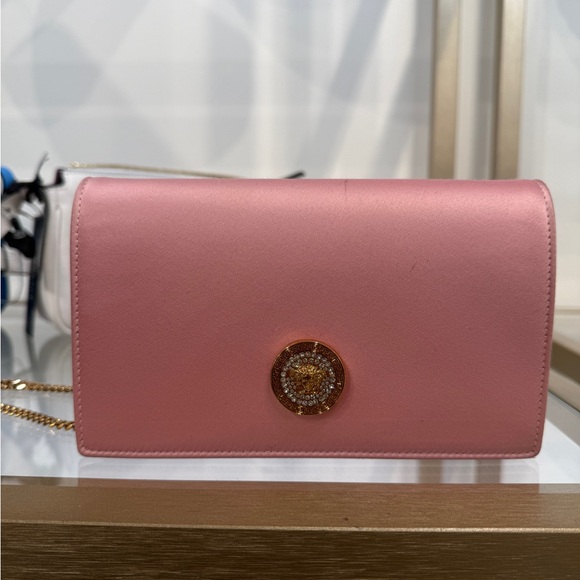 Versace Handbags - Versace crystal Medusa pink satin Clutch Bag